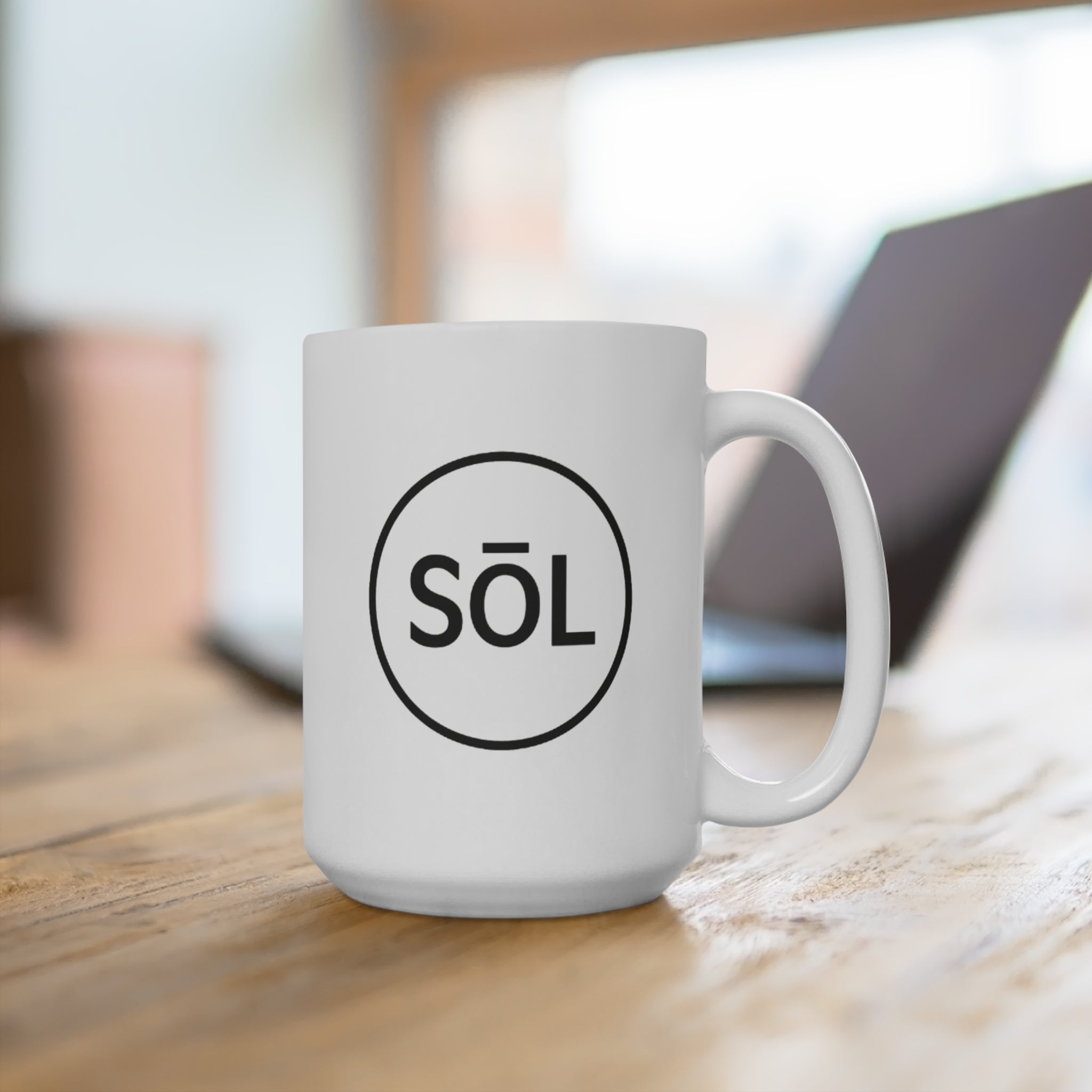 Sōl™ Clothing - Modern Minimalist 15oz Mug, Unique Coffee Cup, Black and White Tea Mug, Stylish Gift for Tea Lovers, Home Decor