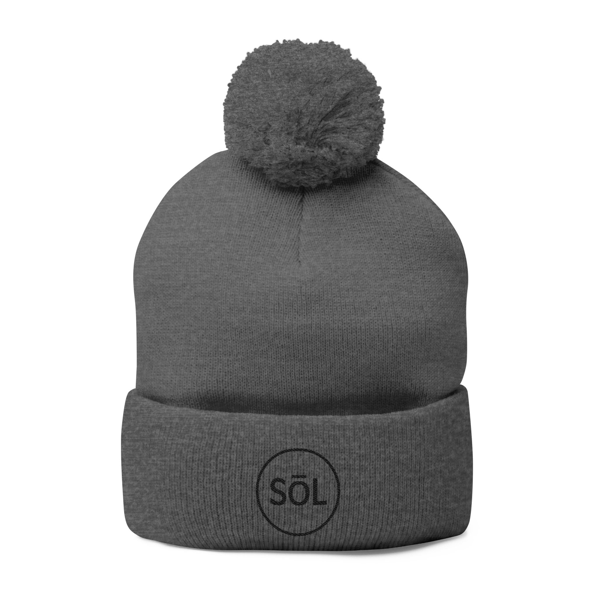Sōl™ Clothing - Cozy Pom-Pom Knit Cap - Perfect for Winter Fashion, Ski Trips, Gift for Her, Embroidered Beanie, Casual Accessories