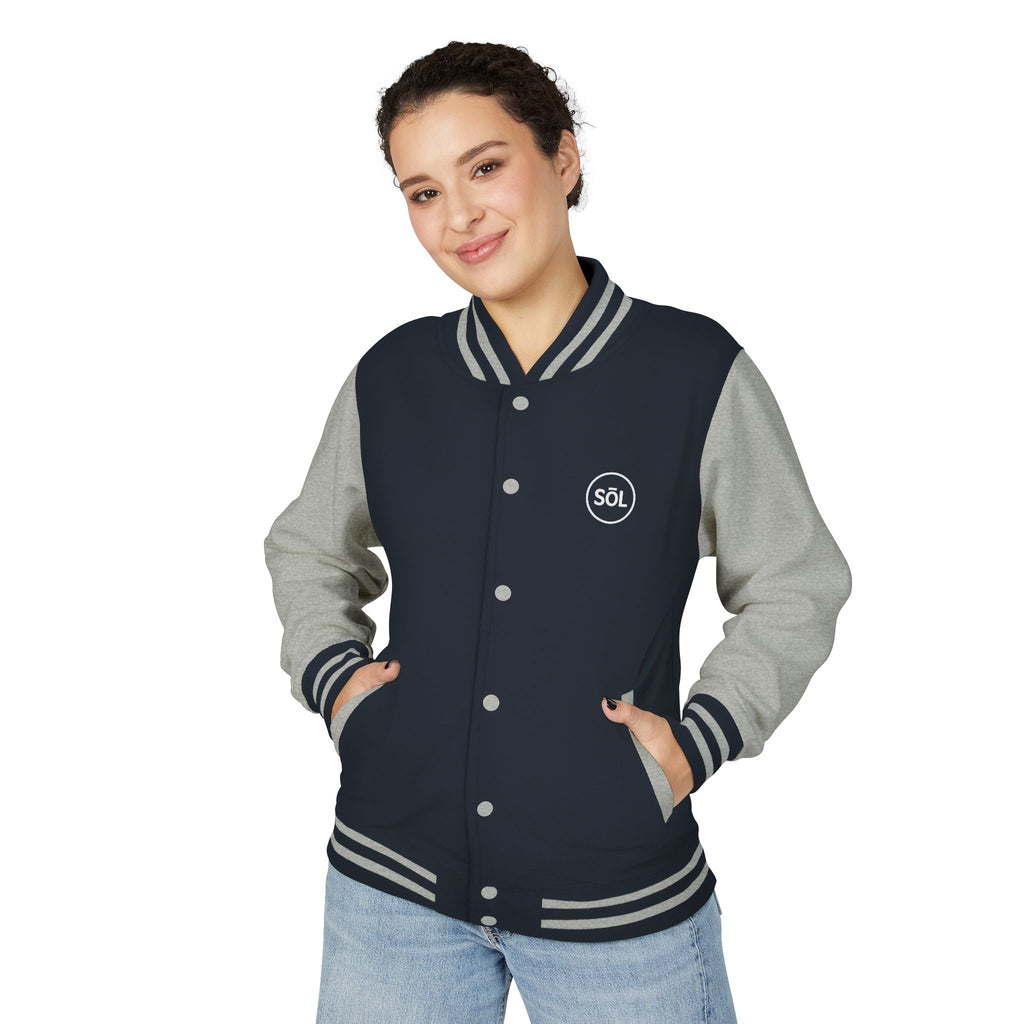 Sōl™ Clothing - Unisex Heavyweight Letterman Jacket - Find Your Sól, Personalized Gift, College Apparel, Retro Style, Casual Outerwear