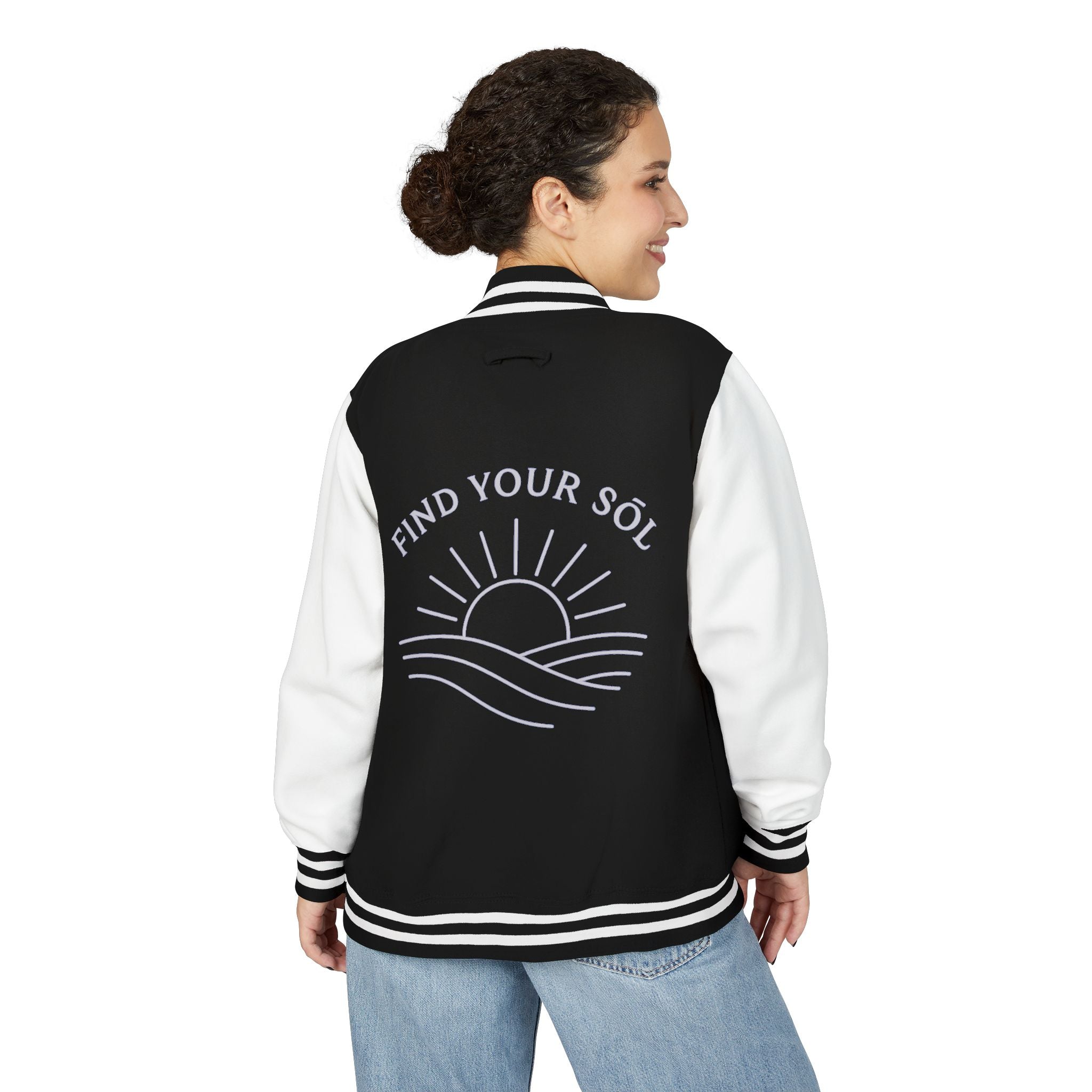 Sōl™ Clothing - Unisex Heavyweight Letterman Jacket - Find Your Sól, Personalized Gift, College Apparel, Retro Style, Casual Outerwear