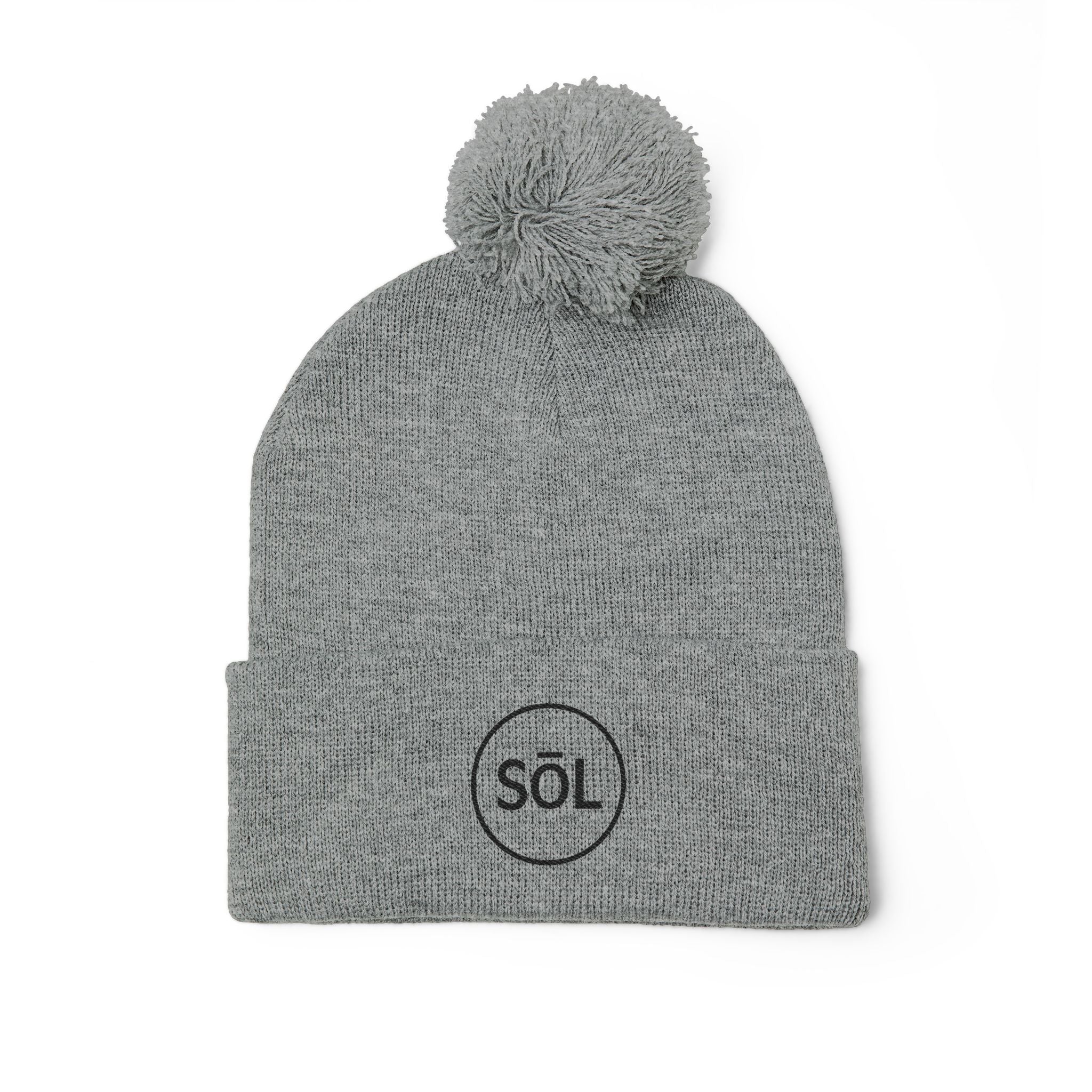 Sōl™ Clothing - Cozy Pom-Pom Knit Cap - Perfect for Winter Fashion, Ski Trips, Gift for Her, Embroidered Beanie, Casual Accessories