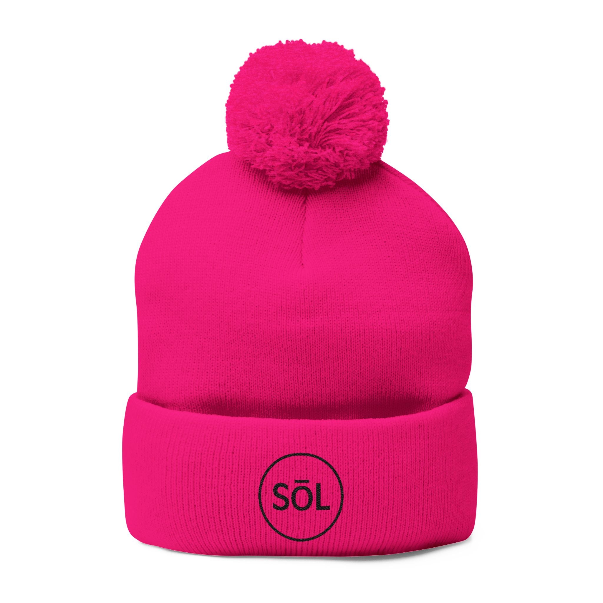 Sōl™ Clothing - Cozy Pom-Pom Knit Cap - Perfect for Winter Fashion, Ski Trips, Gift for Her, Embroidered Beanie, Casual Accessories