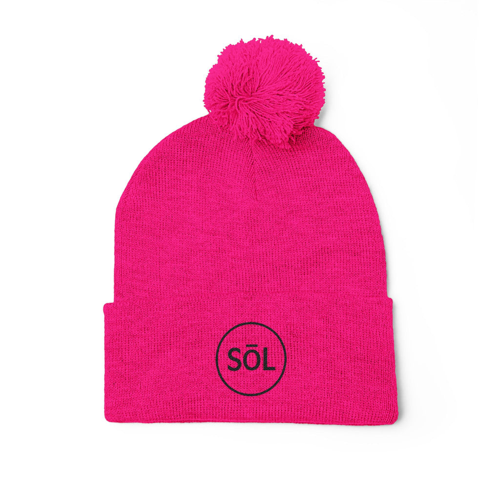 Sōl™ Clothing - Cozy Pom-Pom Knit Cap - Perfect for Winter Fashion, Ski Trips, Gift for Her, Embroidered Beanie, Casual Accessories