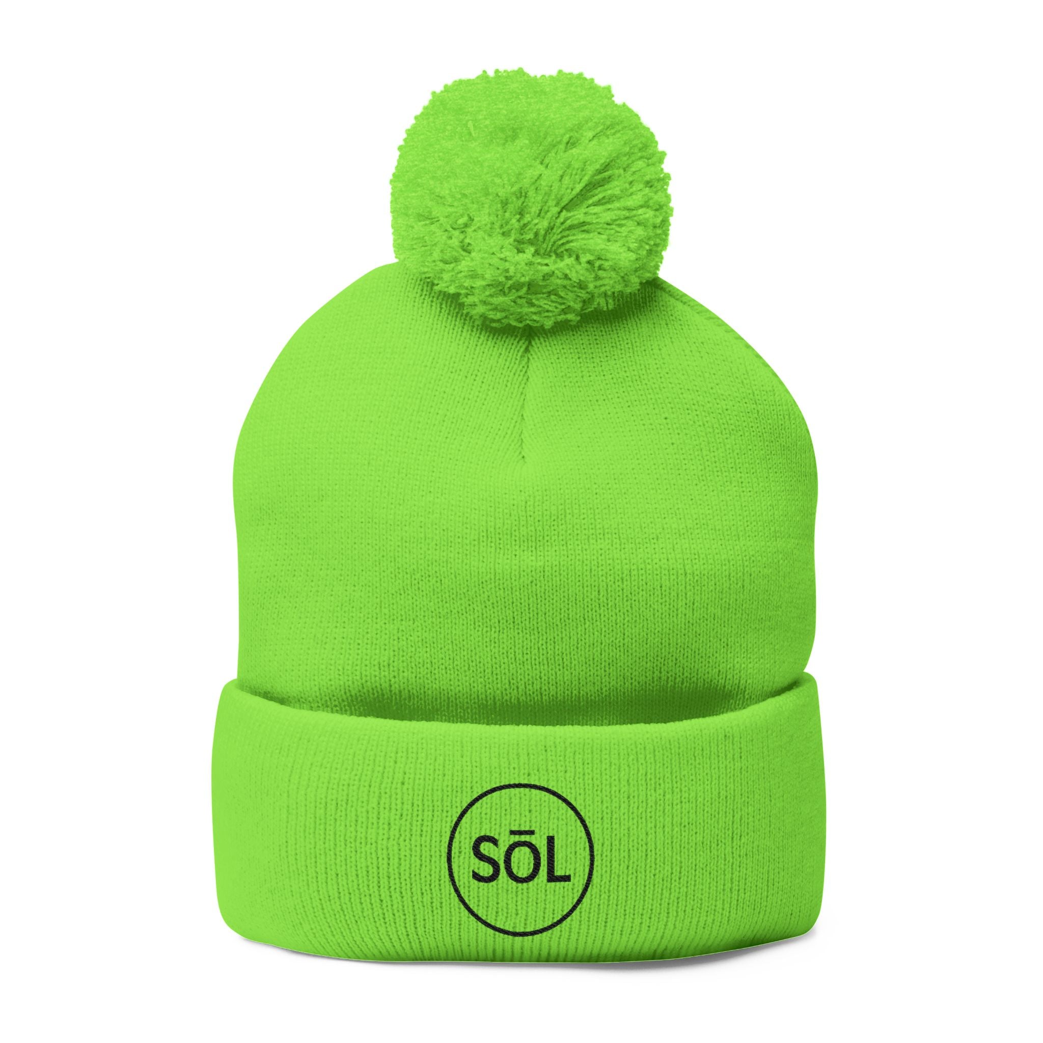 Sōl™ Clothing - Cozy Pom-Pom Knit Cap - Perfect for Winter Fashion, Ski Trips, Gift for Her, Embroidered Beanie, Casual Accessories