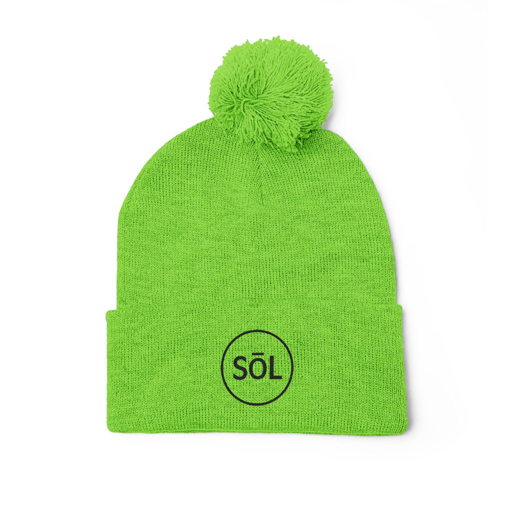 Sōl™ Clothing - Cozy Pom-Pom Knit Cap - Perfect for Winter Fashion, Ski Trips, Gift for Her, Embroidered Beanie, Casual Accessories