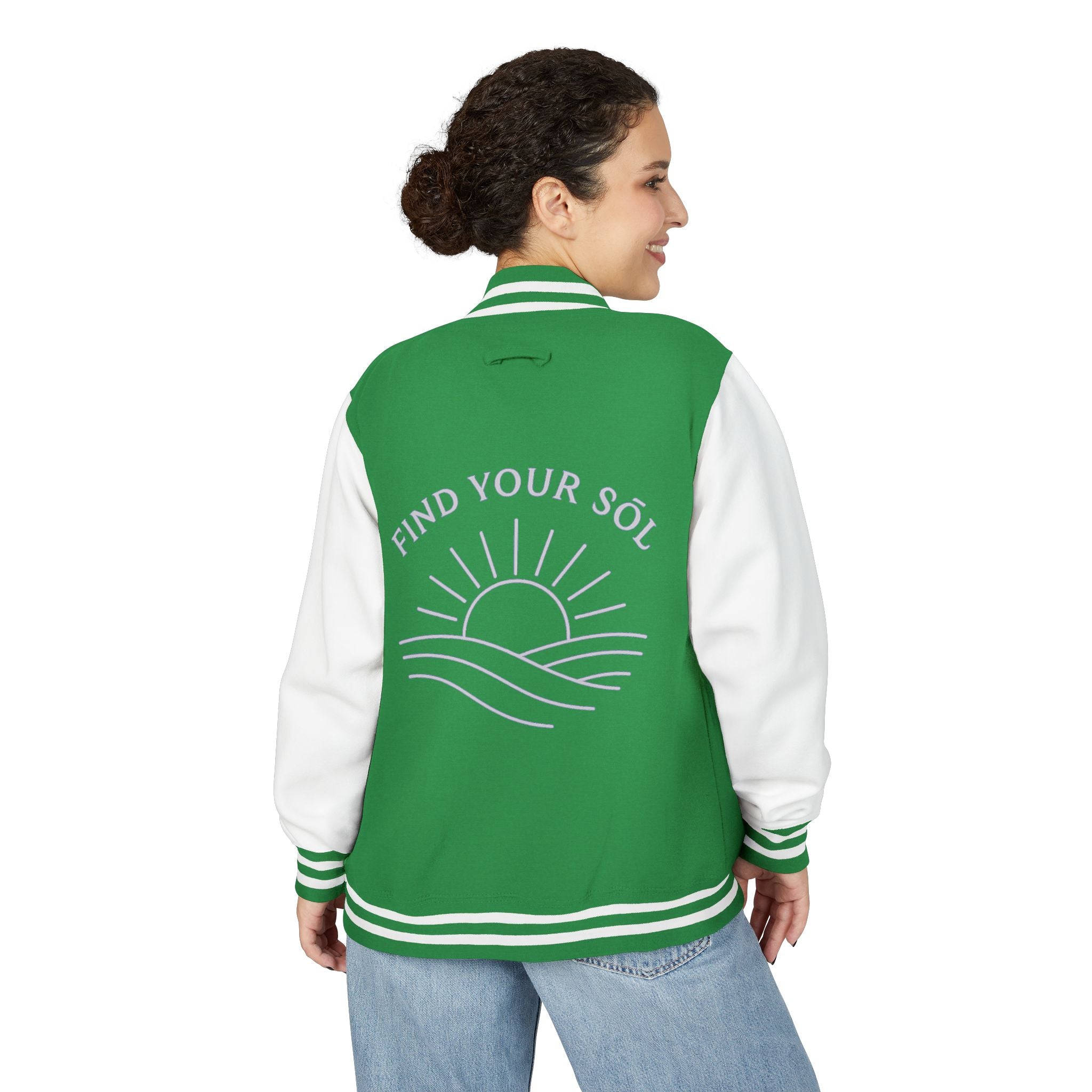 Sōl™ Clothing - Unisex Heavyweight Letterman Jacket - Find Your Sól, Personalized Gift, College Apparel, Retro Style, Casual Outerwear