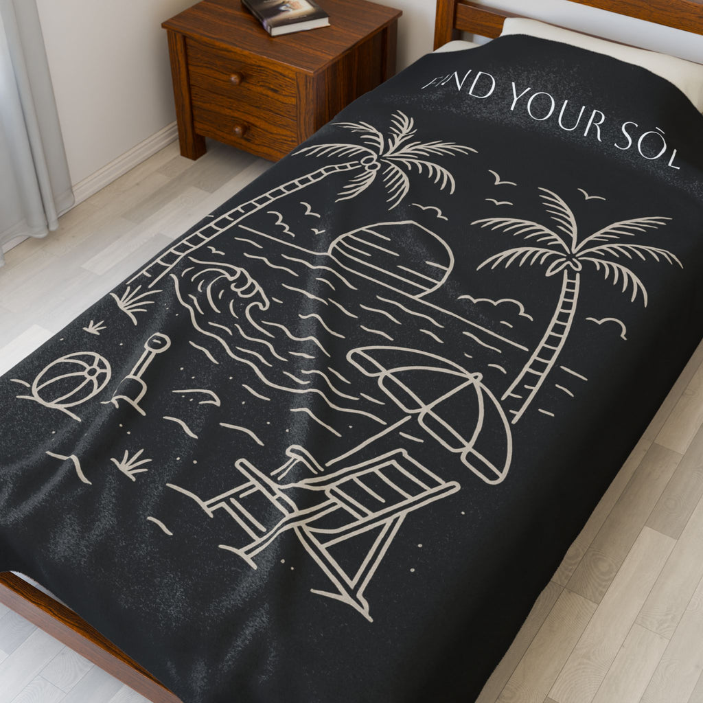 Sōl™ Clothing - Find Your Sōl Velveteen Plush Blanket - Cozy Beach Vibes, Travel Blanket, Gift for Relaxation, Home Decor, Summer Gift
